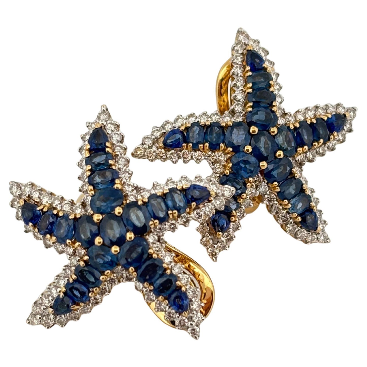 Starfish 18K Yellow Gold 6.60 Carat Sapphire 1.50 Carat Diamond Clip On Earrings