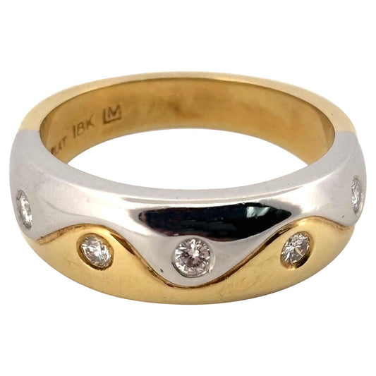 Swirled Platinum & 18K Yellow Gold 0.15ctw Round Cut Diamond Band Ring