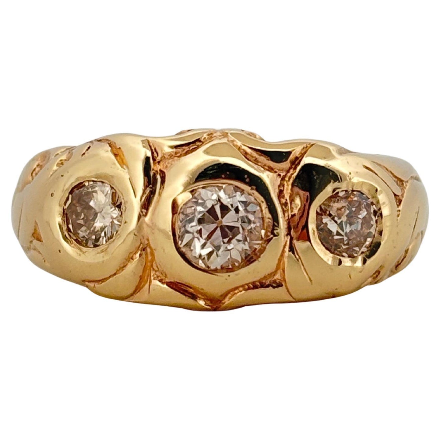 Three Stone Diamond 0.66ctw 14K Yellow Gold Band Ring