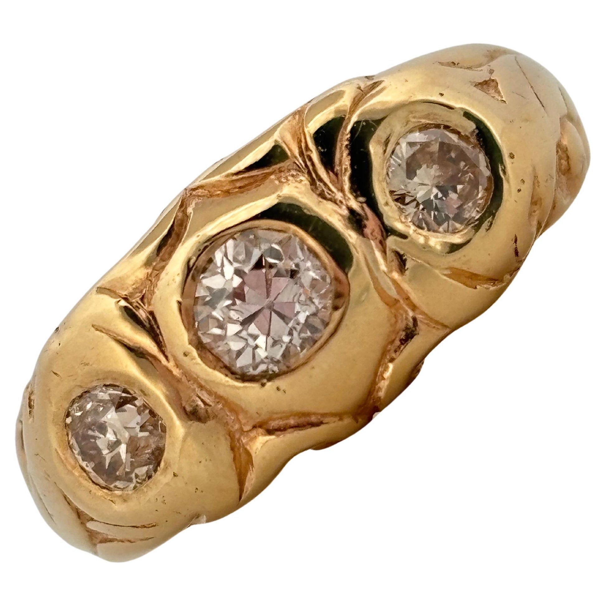 Three Stone Diamond 0.66ctw 14K Yellow Gold Band Ring