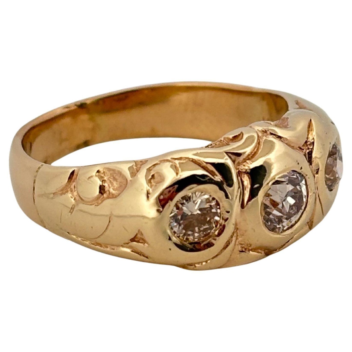 Three Stone Diamond 0.66ctw 14K Yellow Gold Band Ring