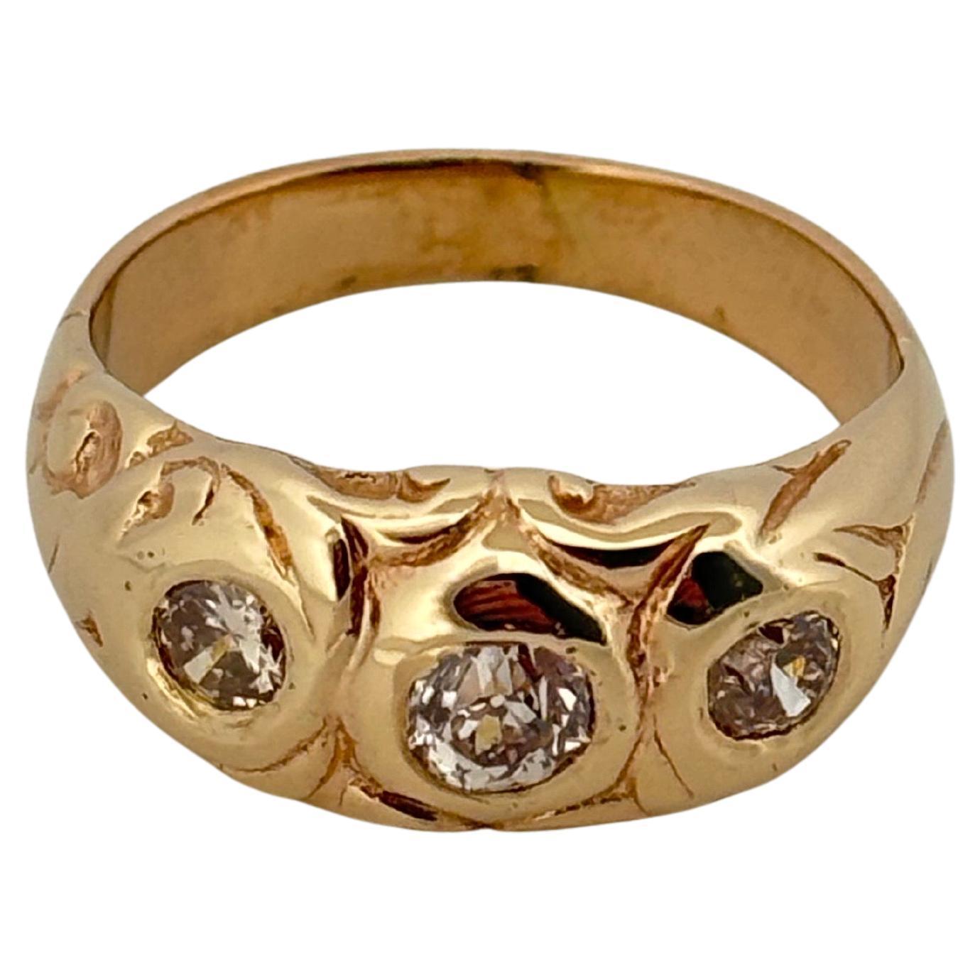 Three Stone Diamond 0.66ctw 14K Yellow Gold Band Ring