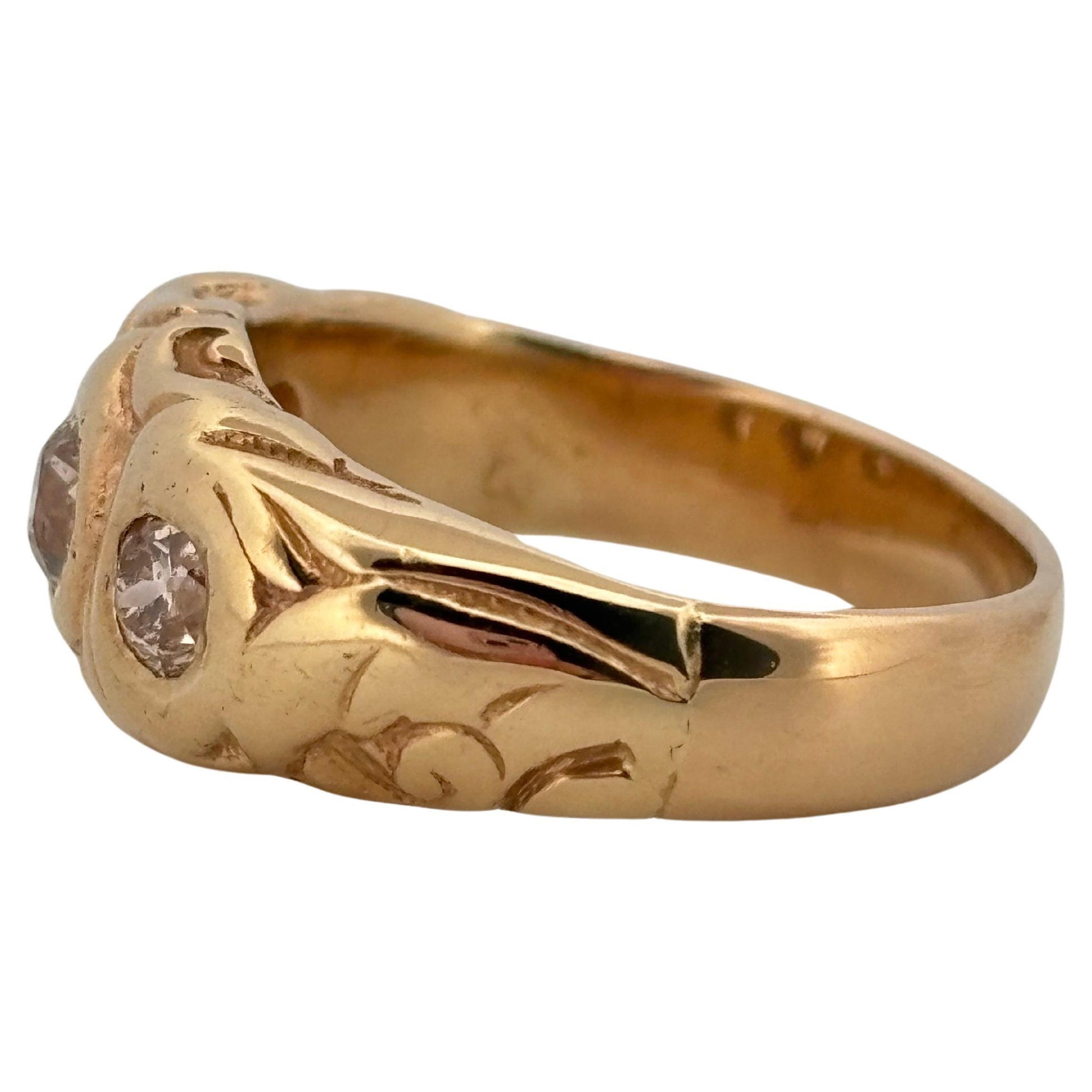 Three Stone Diamond 0.66ctw 14K Yellow Gold Band Ring