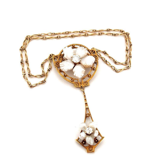 Twisted Wheat 14K Yellow Gold Pearl & 0.32 Carat Diamond Choker Necklace