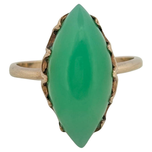 Unique Green Onyx 10K Yellow Gold Vintage Ring