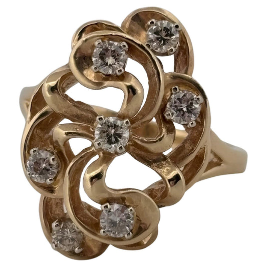 Vintage 0.50ctw 7 Stone Round Cut Diamond 14K Yellow Gold Ring