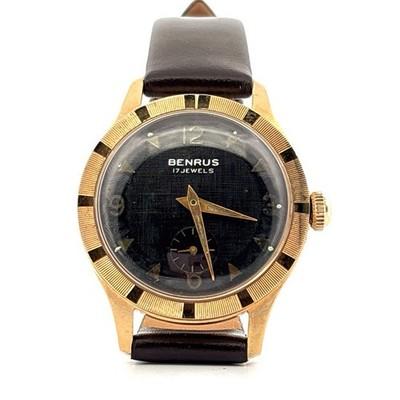 Vintage 1960s BENRUS 10K RGP 17J Manual Wind Men's Watch Serviced 33 Millimeter