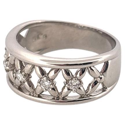 Wide 5 Round Cut 0.15ctw Diamond Platinum X Band Ring