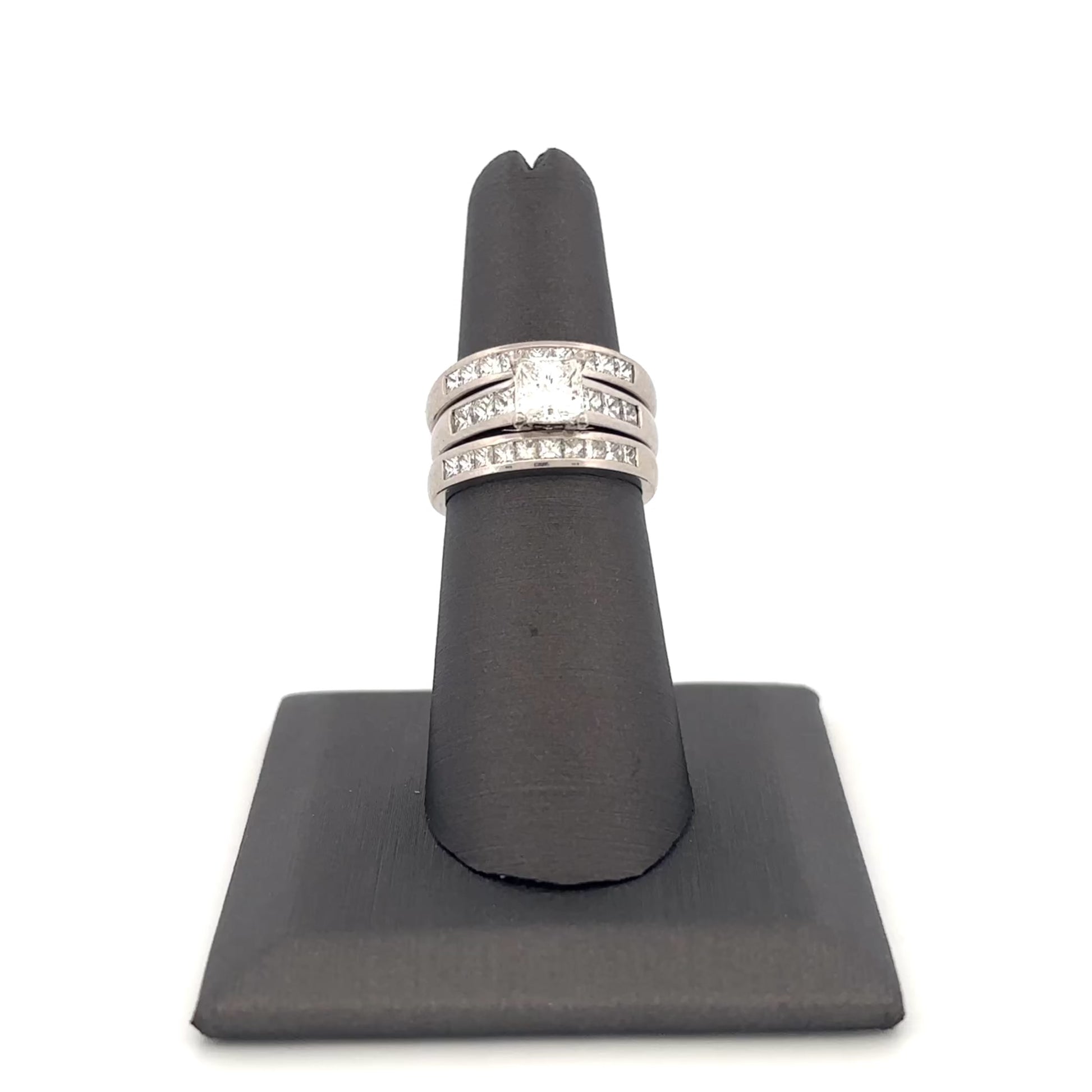 Platinum 3 Ring Wedding Set Engagement 1.02c Side 0.33ctw G VS1 Bands are 0.5