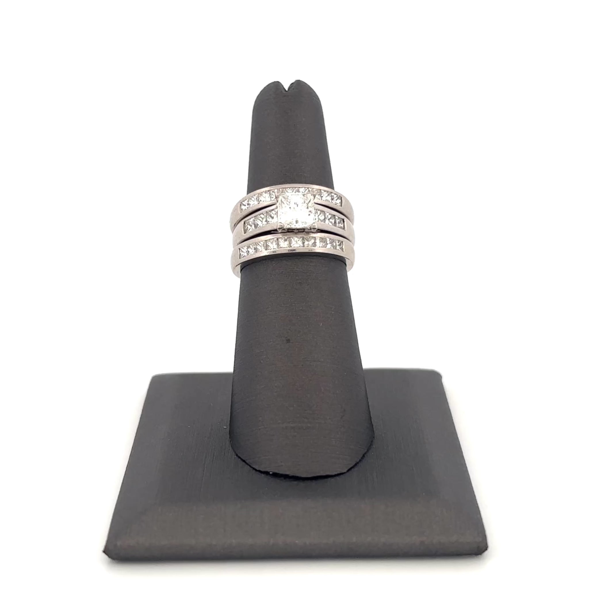 Platinum 3 Ring Wedding Set Engagement 1.02c Side 0.33ctw G VS1 Bands are 0.5