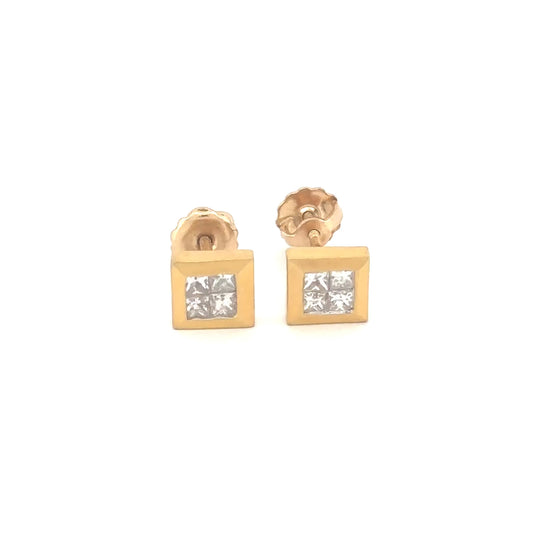 18K Yellow Gold Square Diamond Earrings 0.40 Carats