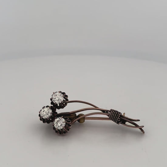 10K Yellow Gold 1.80CT 3 Diamond Flower Brooch