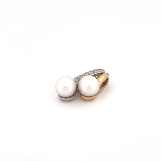 14K Two Tone 0.10 Diamond and 6mm Pearl Pendant