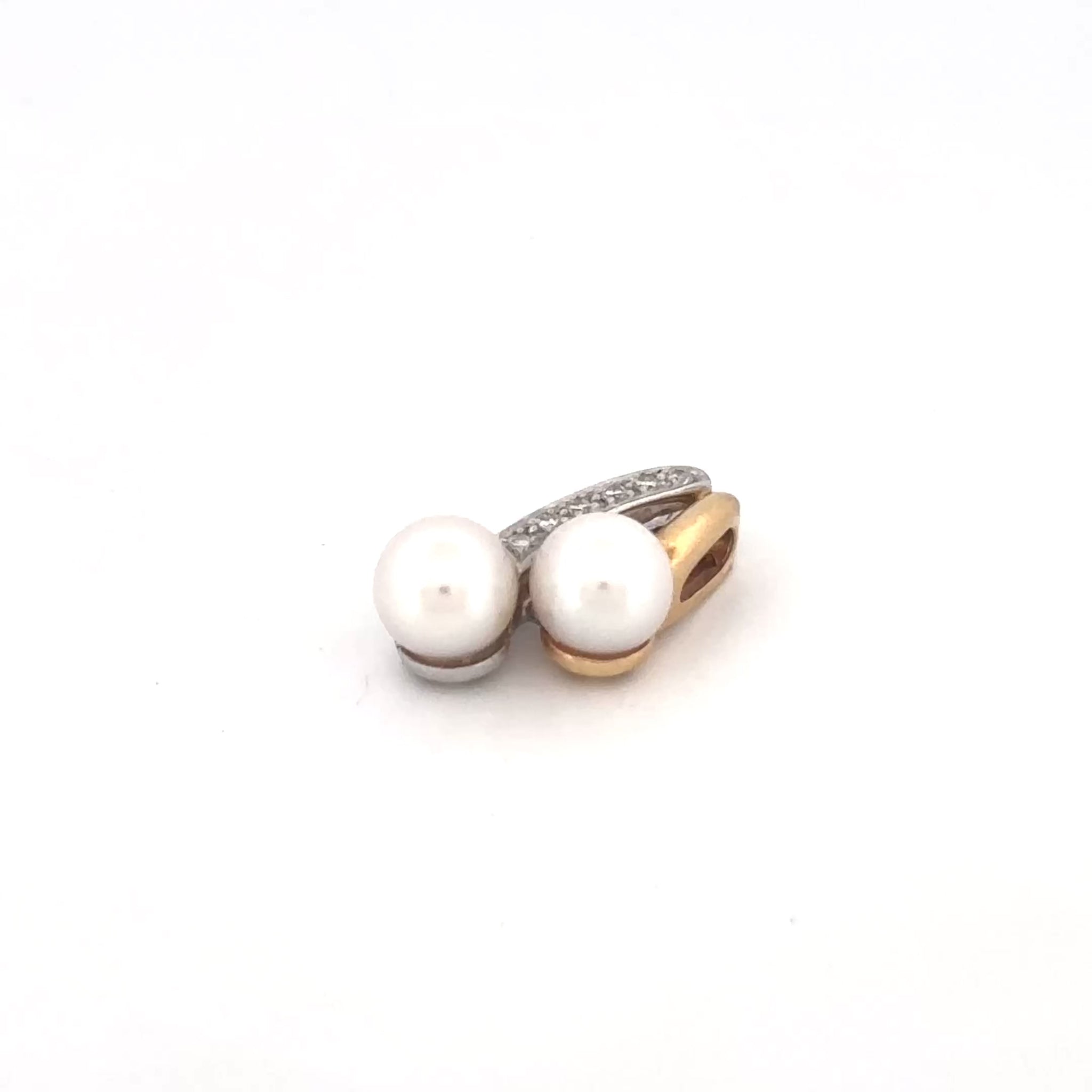 14K Two Tone 0.10 Diamond and 6mm Pearl Pendant