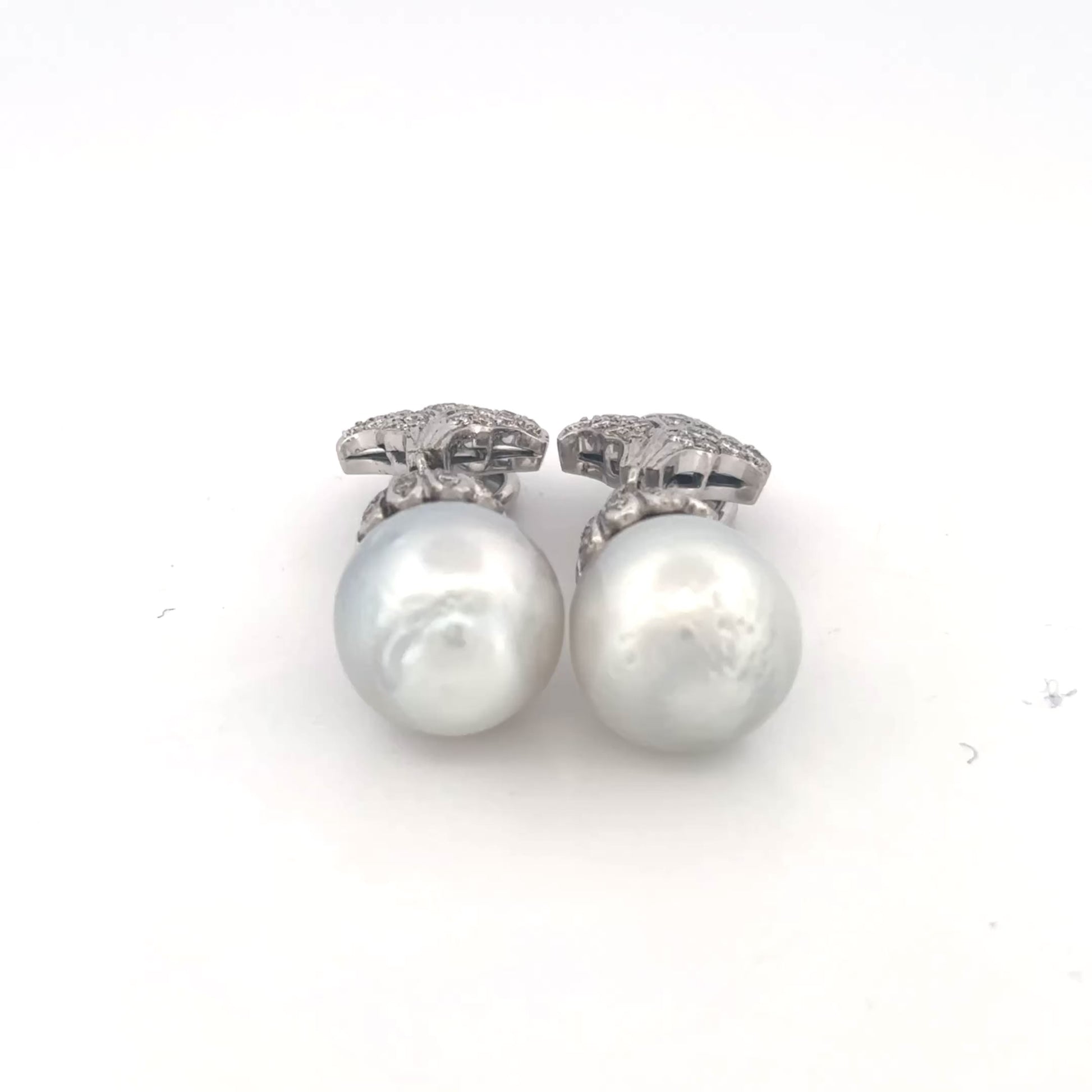 18K White Gold 1.00 Carat Diamond with Pearl Drop Earrings