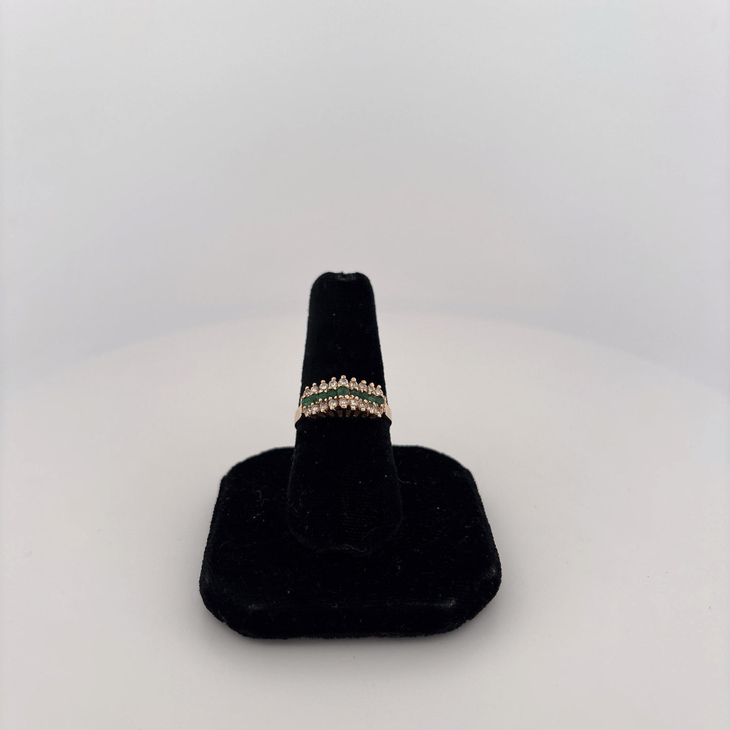 14K Yellow Gold Ring with Emeralds and Diamond