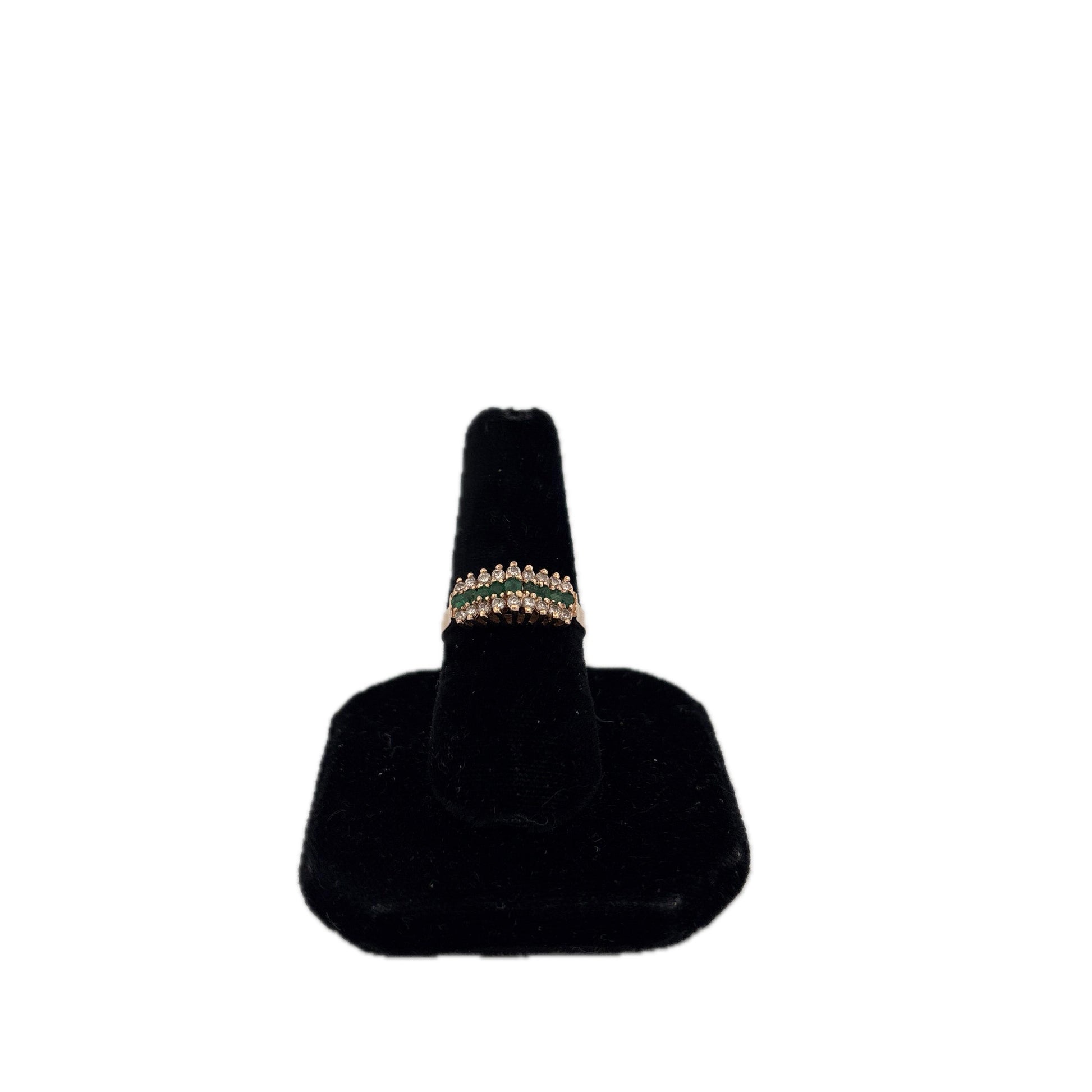 14K Yellow Gold Ring with Emeralds and Diamond