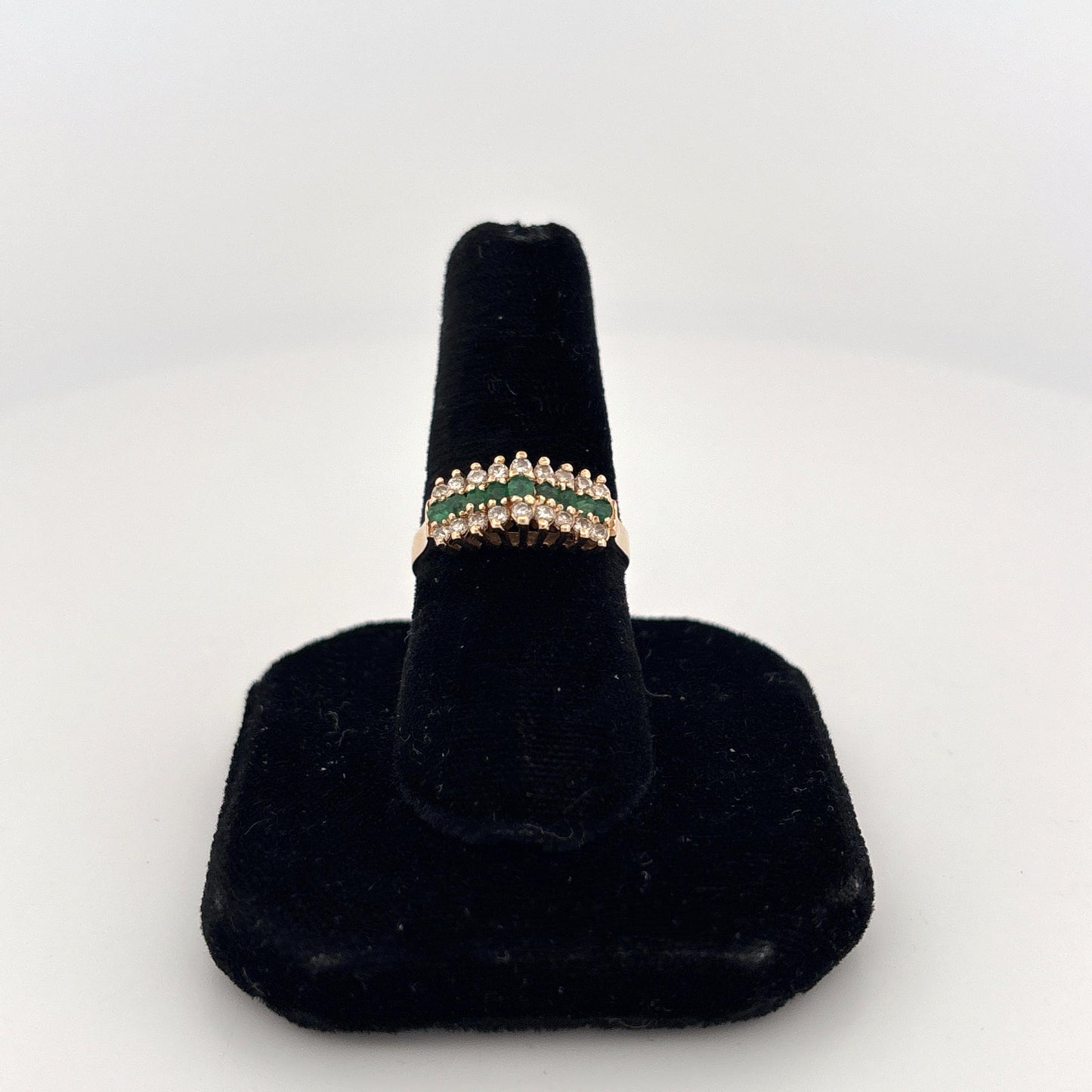 14K Yellow Gold Ring with Emeralds and Diamond