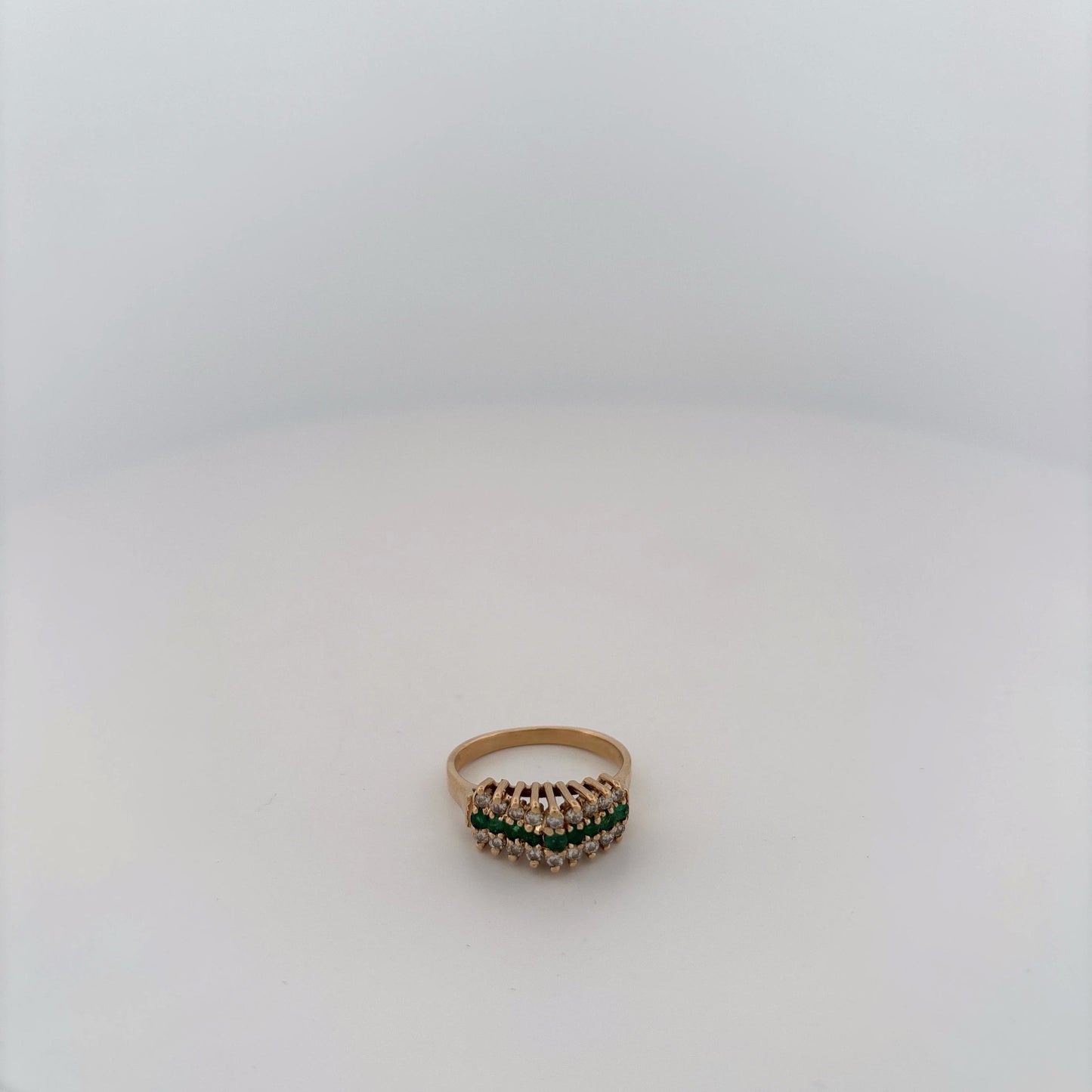 14K Yellow Gold Ring with Emeralds and Diamond