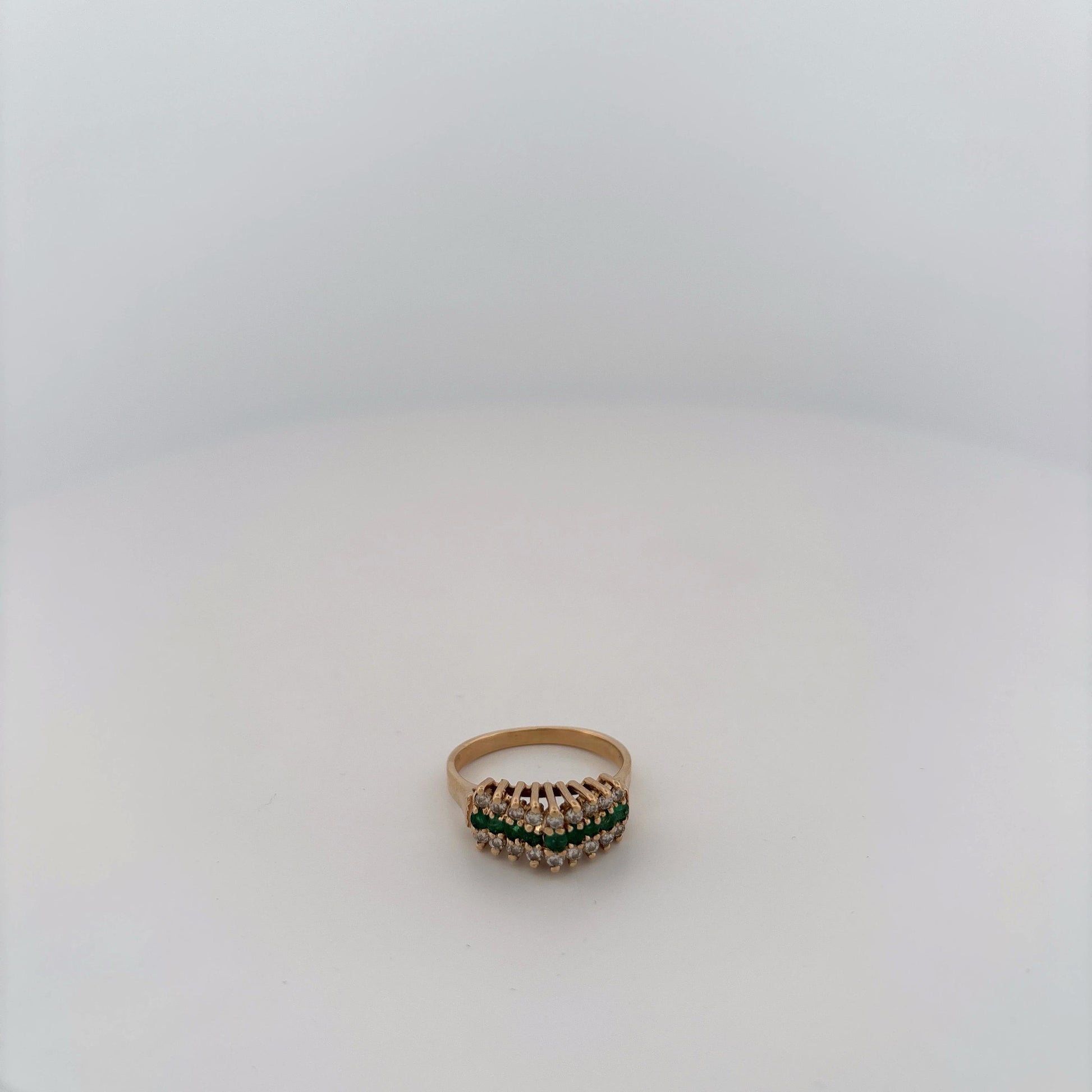 14K Yellow Gold Ring with Emeralds and Diamond