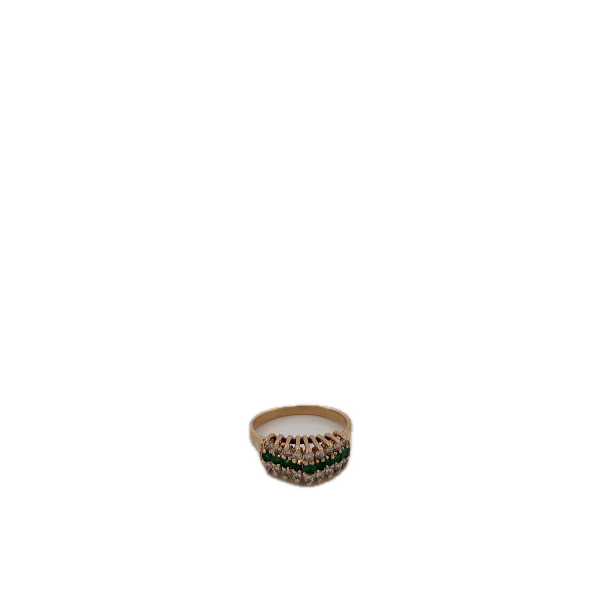 14K Yellow Gold Ring with Emeralds and Diamond