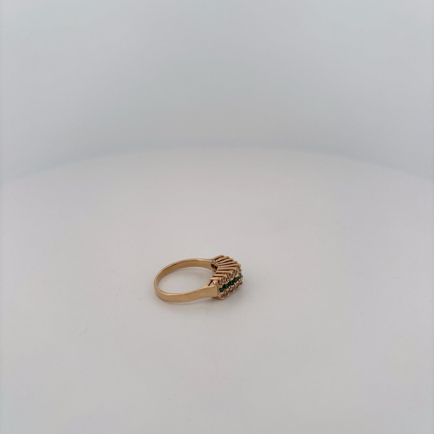 14K Yellow Gold Ring with Emeralds and Diamond