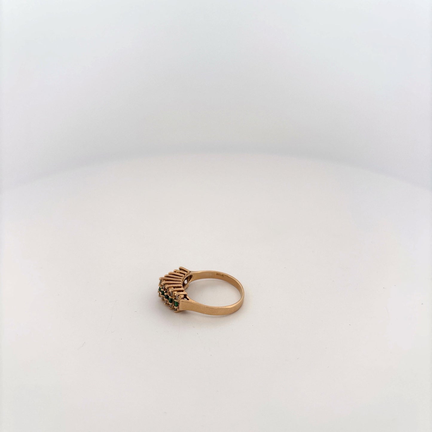14K Yellow Gold Ring with Emeralds and Diamond