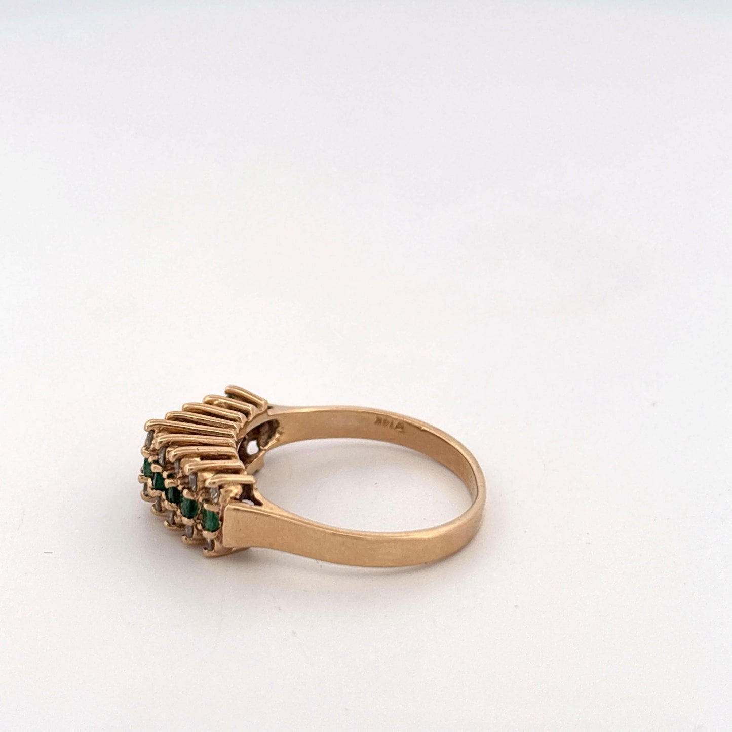 14K Yellow Gold Ring with Emeralds and Diamond
