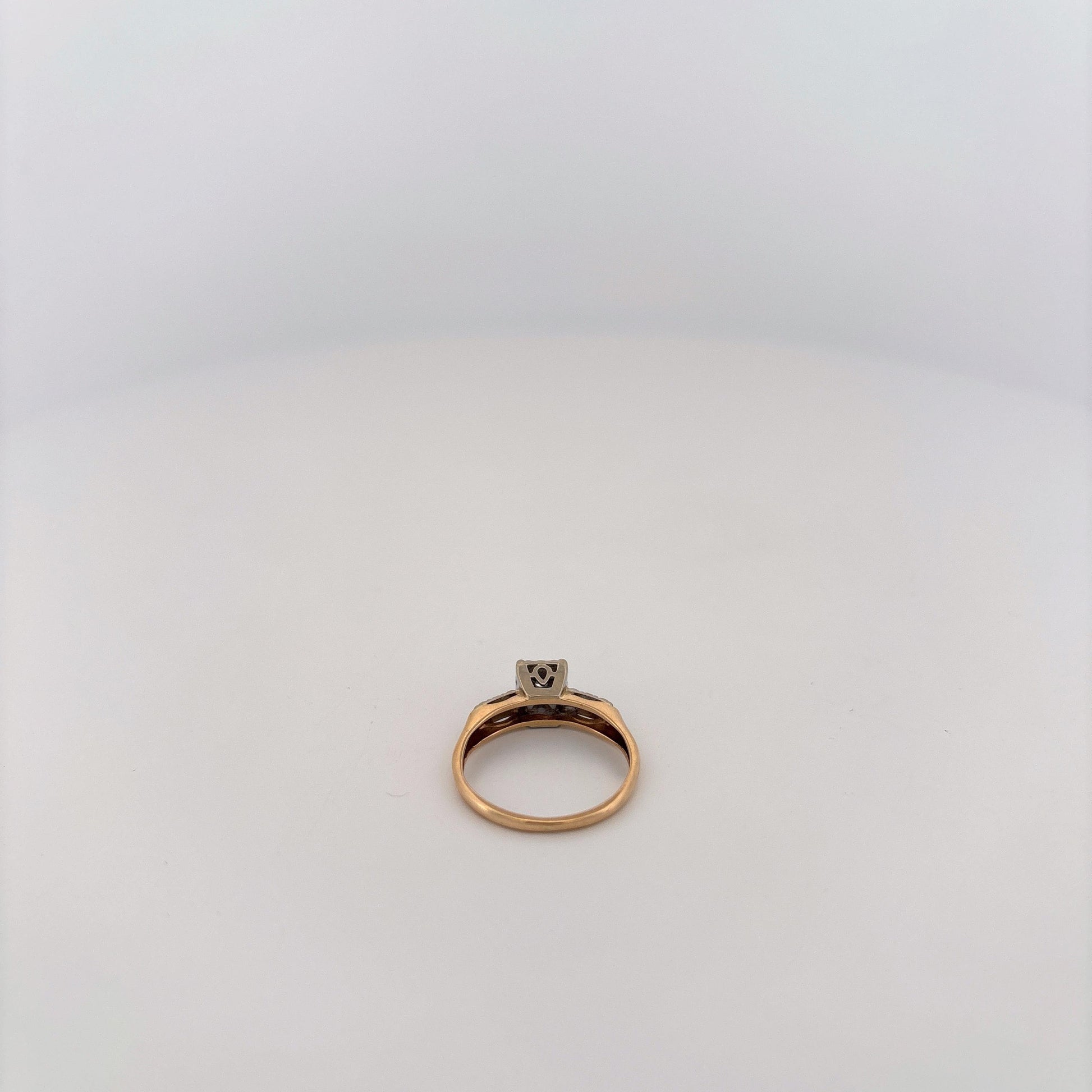 14K Two Tone Ring With Diamonds and Filigree Square Top with Round Diamond