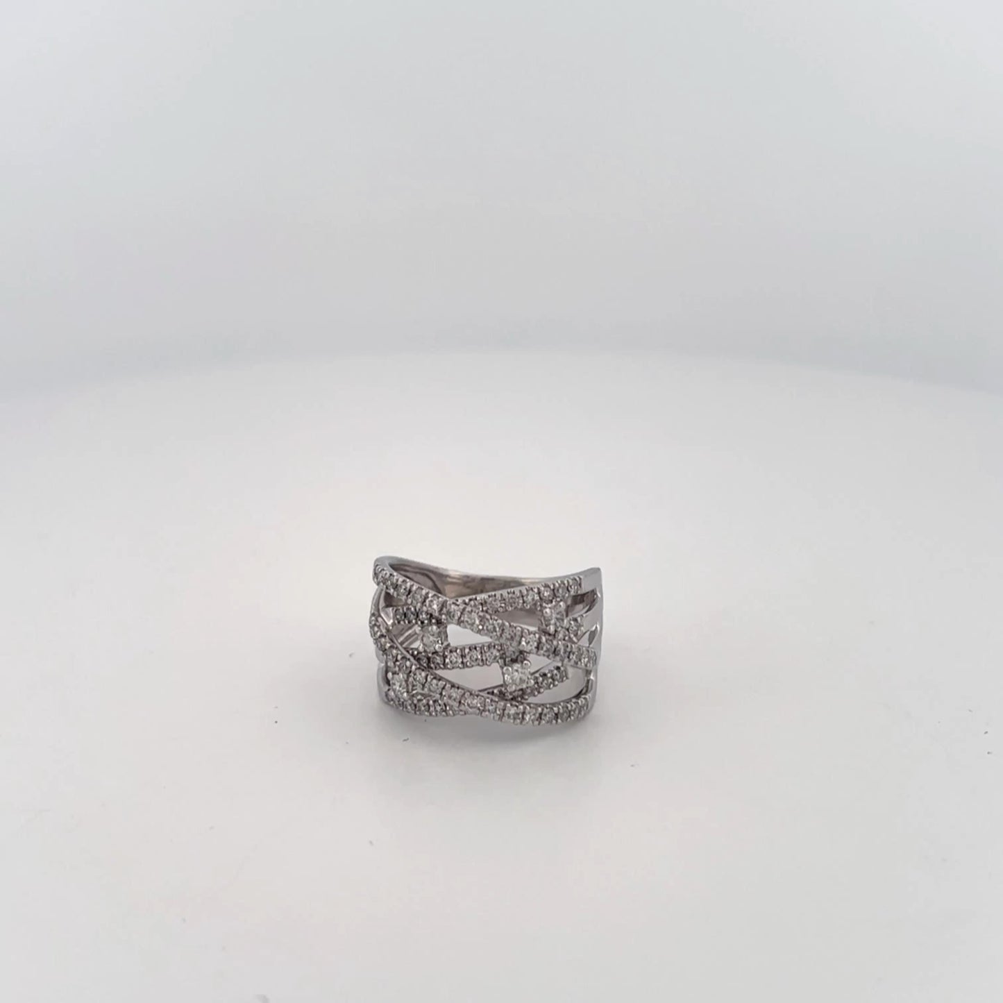 14K White Gold Diamond Criss Cross Bands Ring