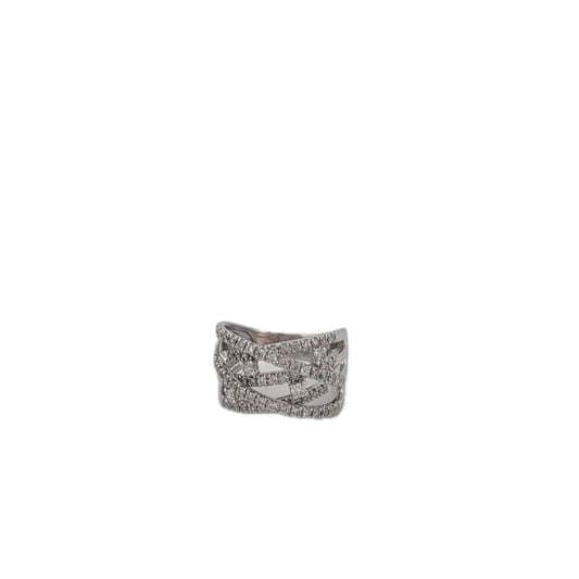 14K White Gold Diamond Criss Cross Bands Ring