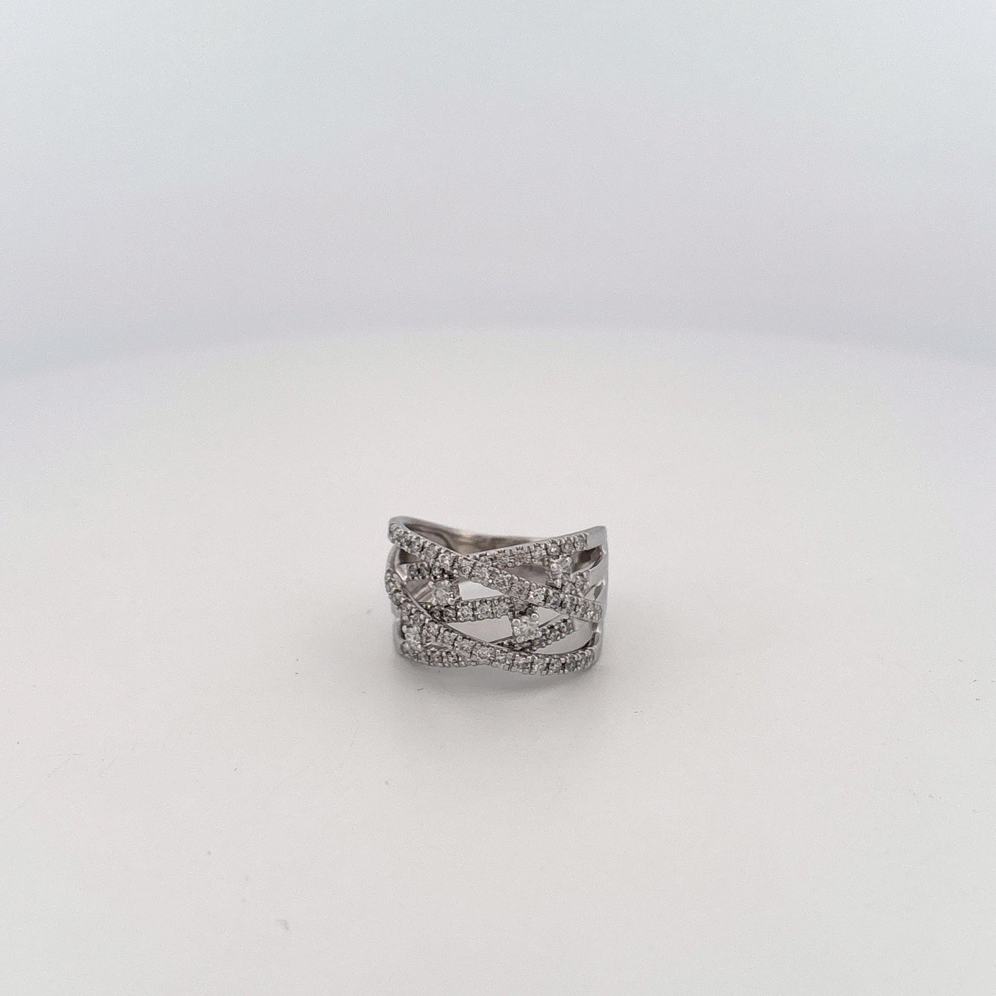 14K White Gold Diamond Criss Cross Bands Ring