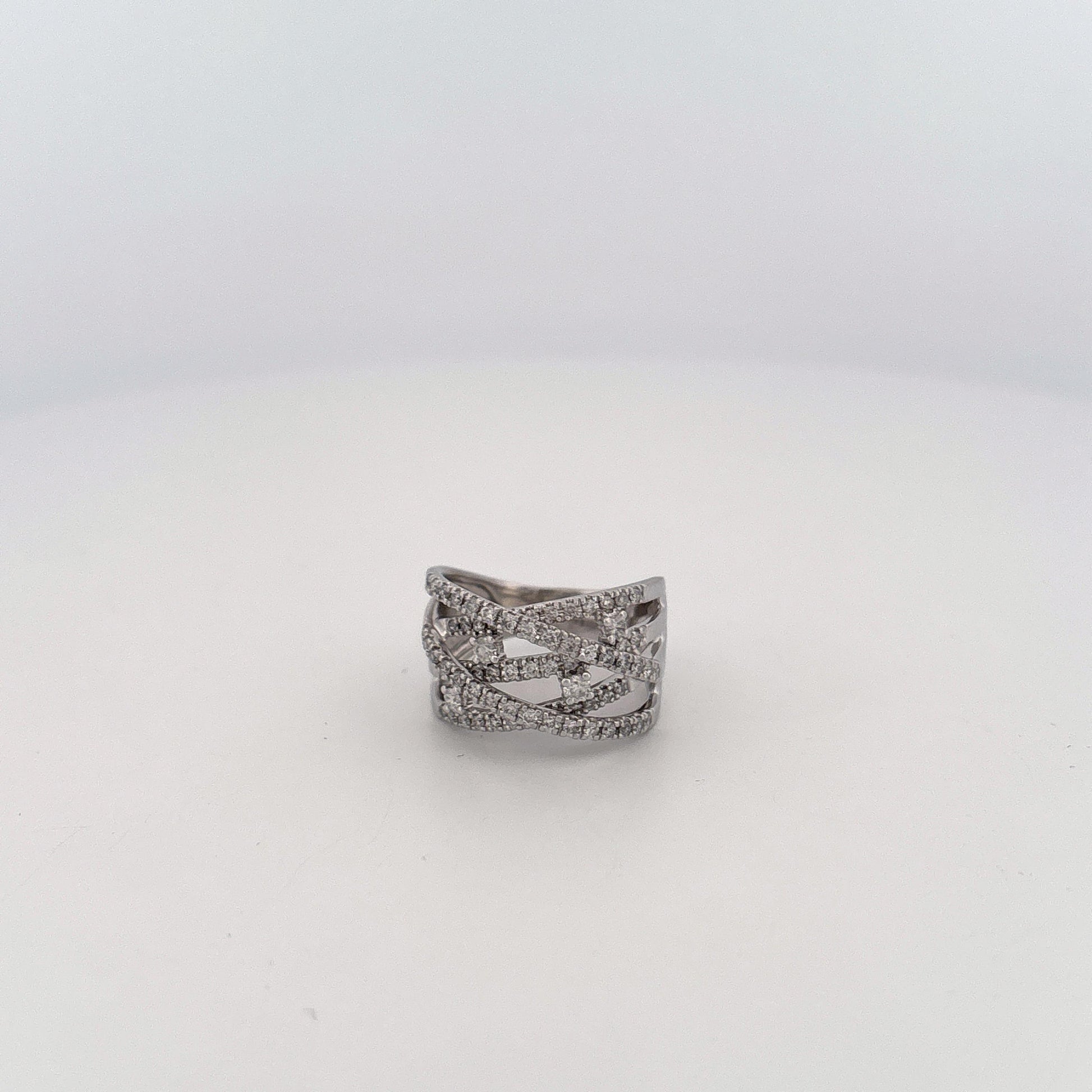 14K White Gold Diamond Criss Cross Bands Ring