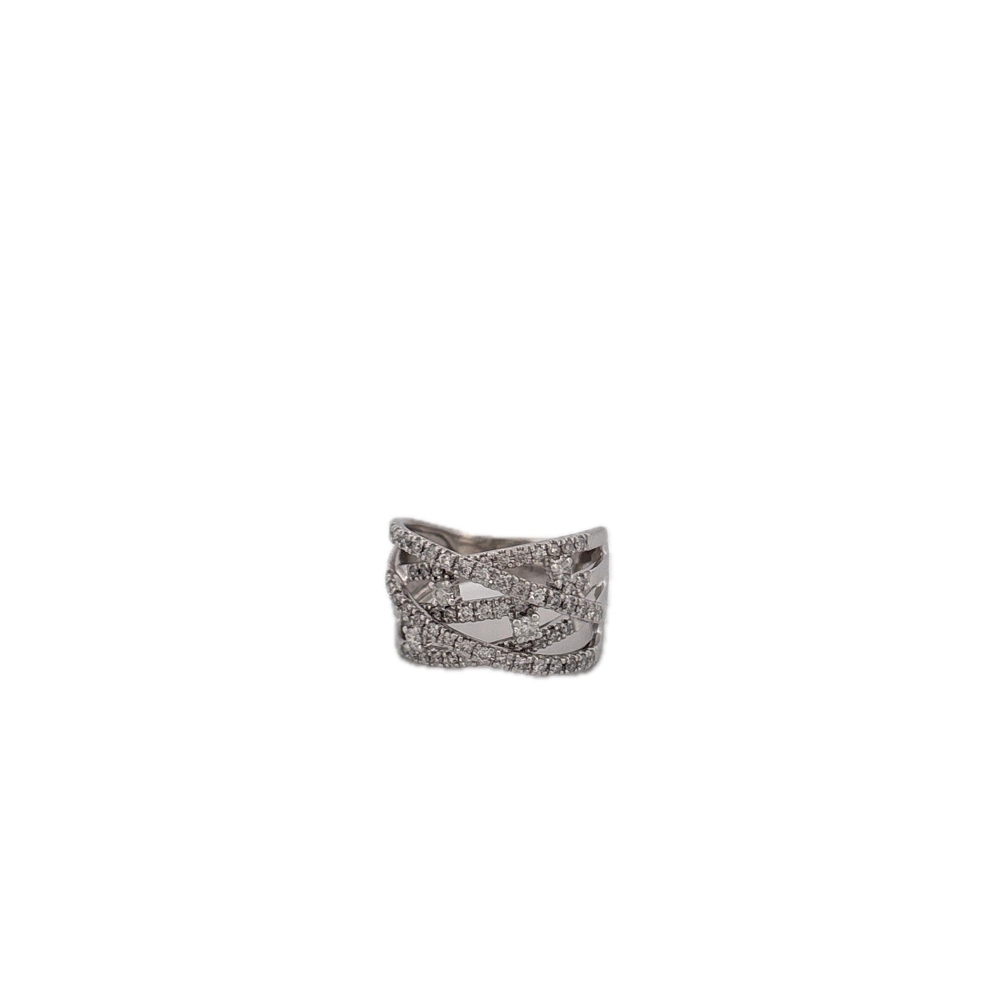 14K White Gold Diamond Criss Cross Bands Ring