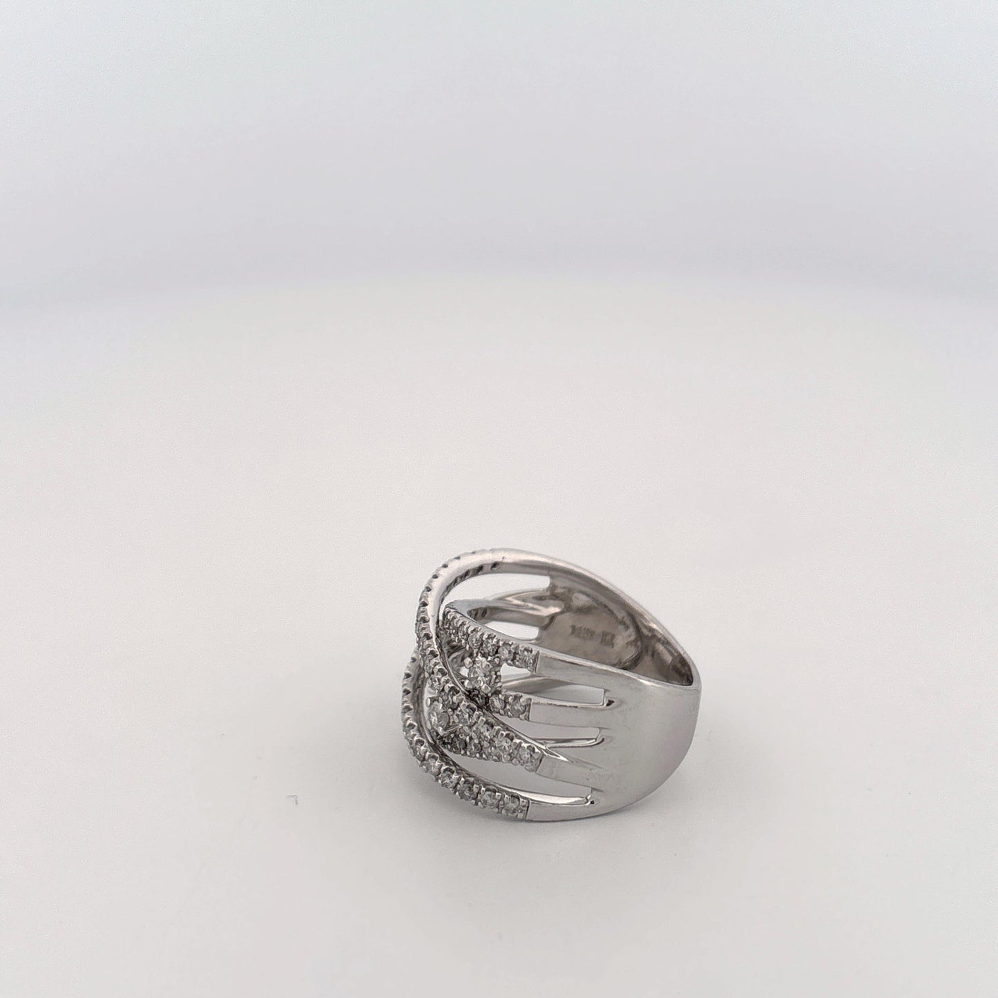 14K White Gold Diamond Criss Cross Bands Ring