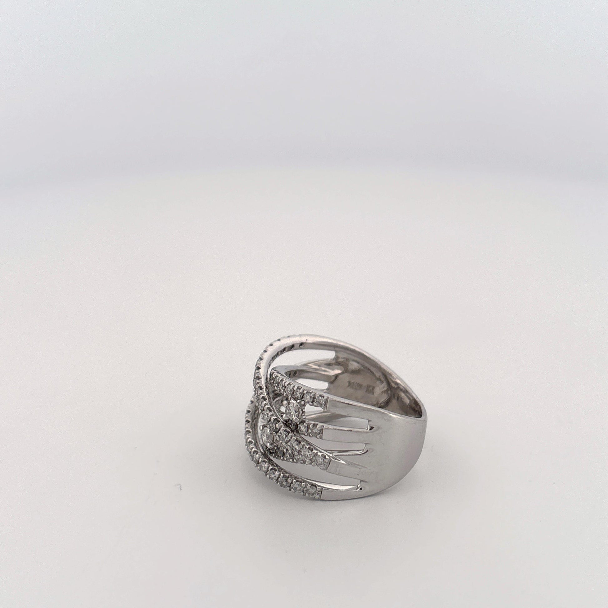 14K White Gold Diamond Criss Cross Bands Ring