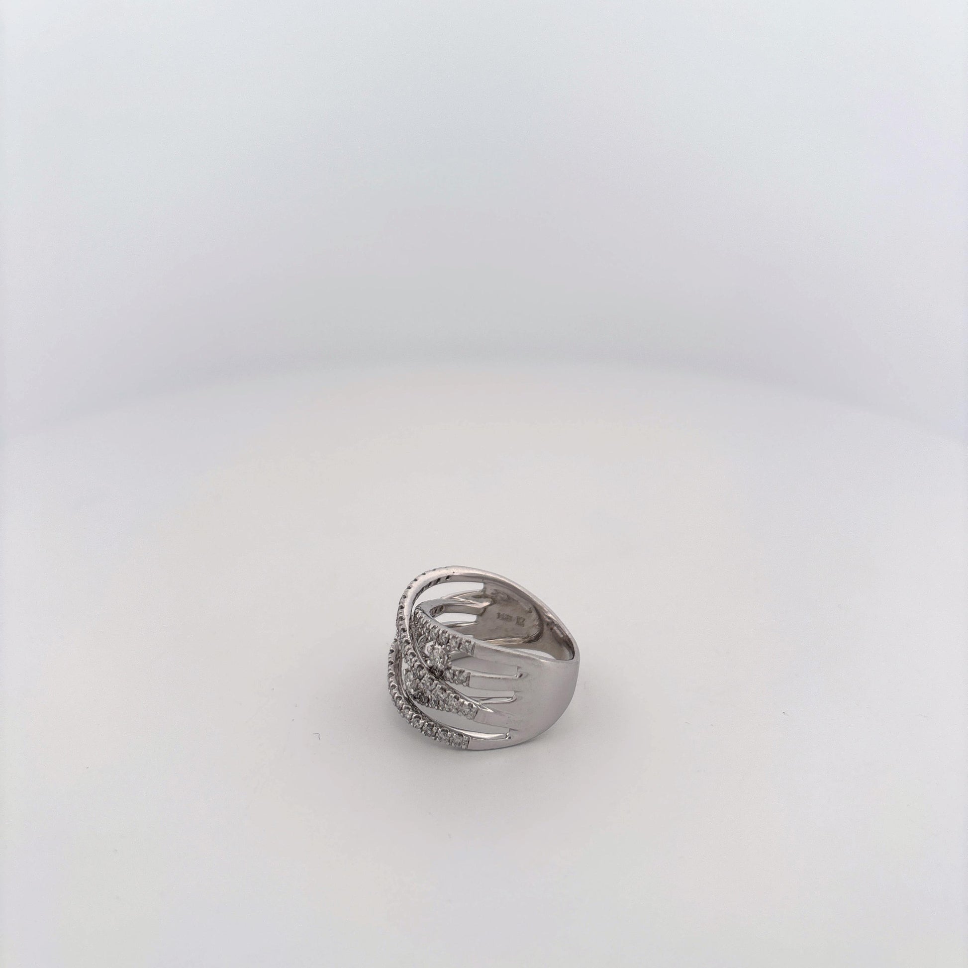 14K White Gold Diamond Criss Cross Bands Ring