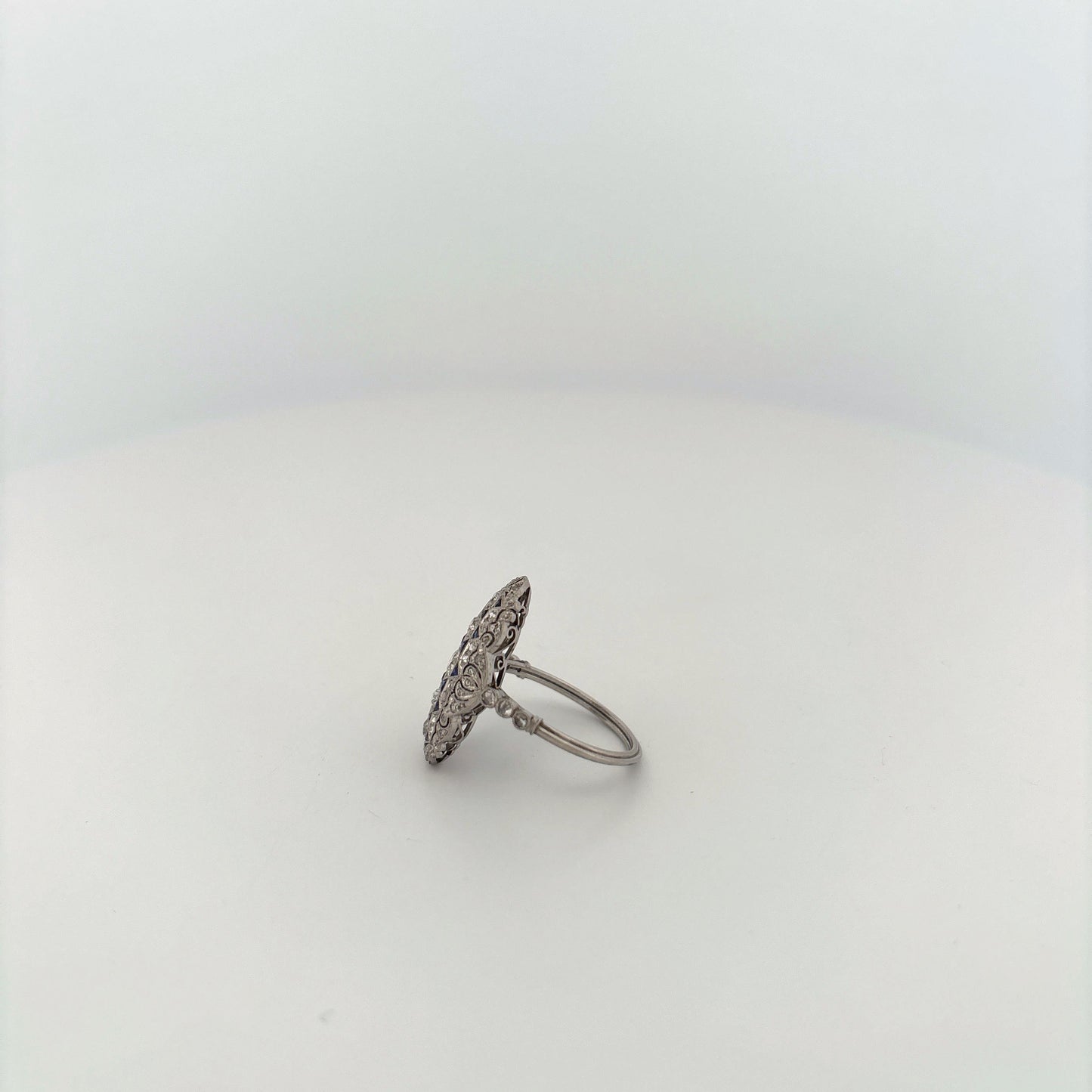 Platinum Art Deco Diamond and Sapphire Elongated Ring