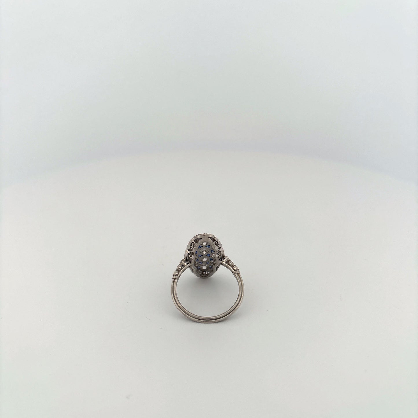 Platinum Art Deco Diamond and Sapphire Elongated Ring