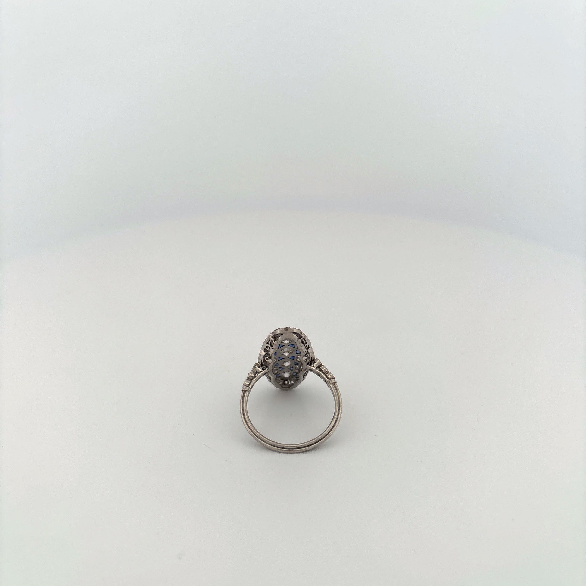 Platinum Art Deco Diamond and Sapphire Elongated Ring