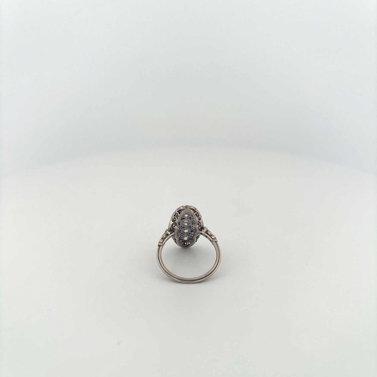 Platinum Art Deco Diamond and Sapphire Elongated Ring
