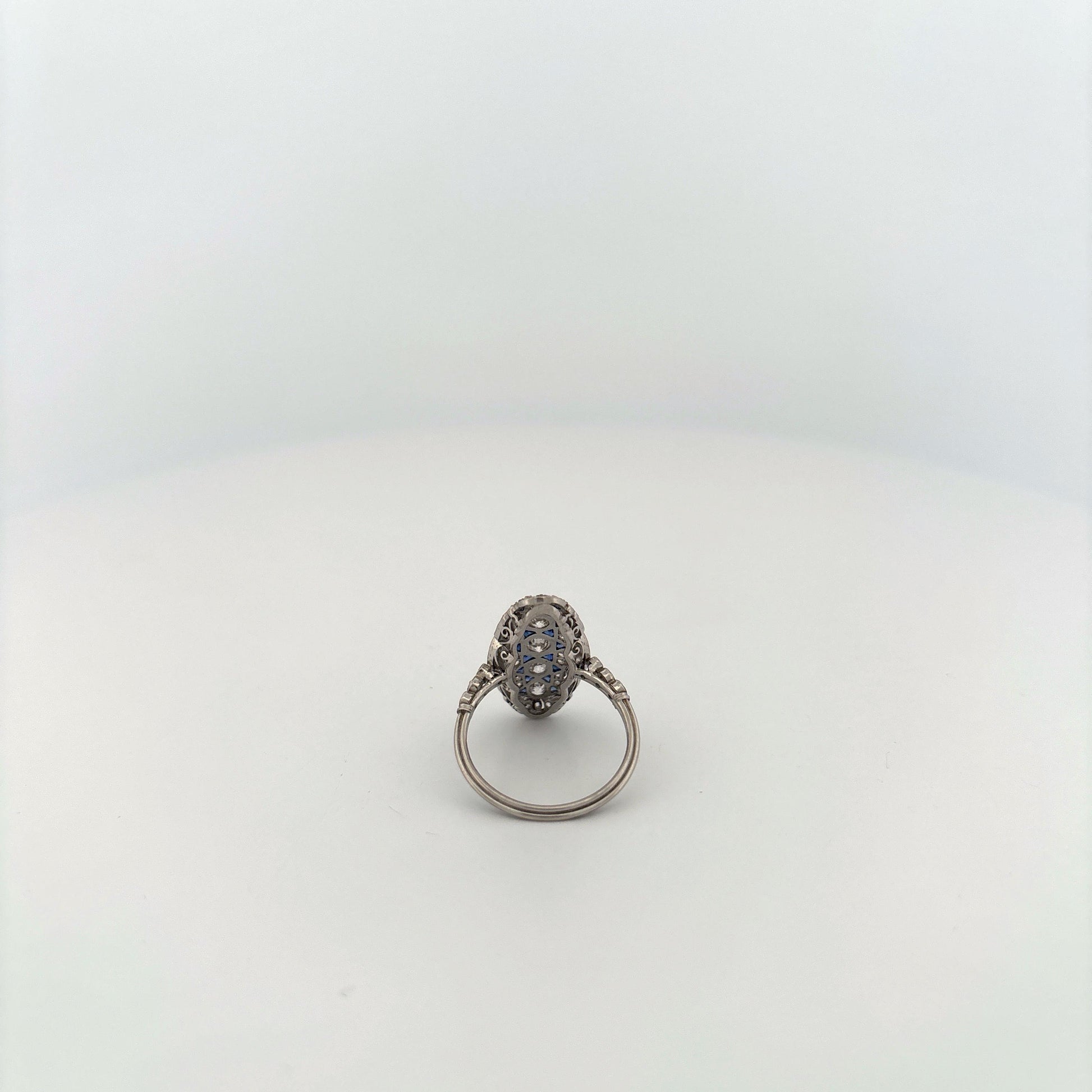 Platinum Art Deco Diamond and Sapphire Elongated Ring