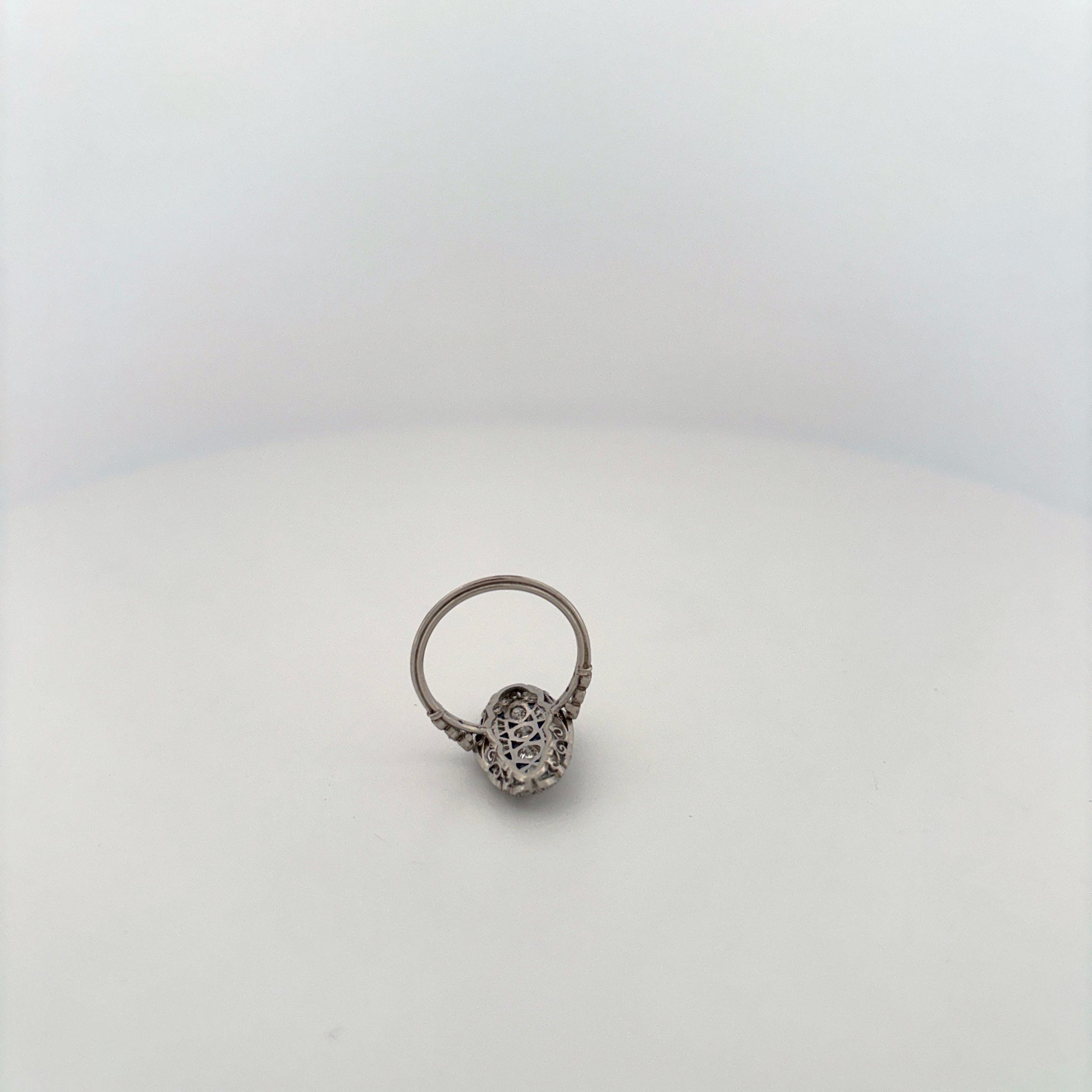 Platinum Art Deco Diamond and Sapphire Elongated Ring