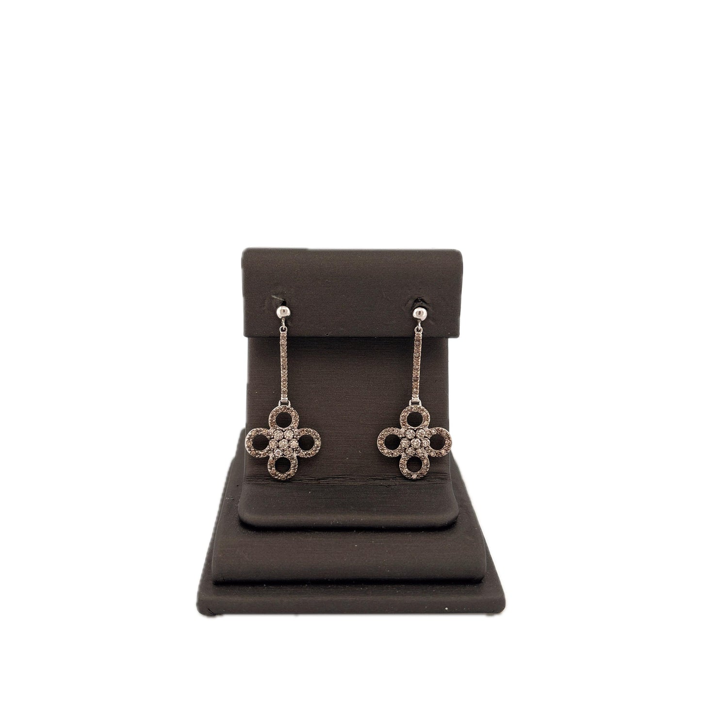 14K White Gold Clover Diamond Dangle Earrings