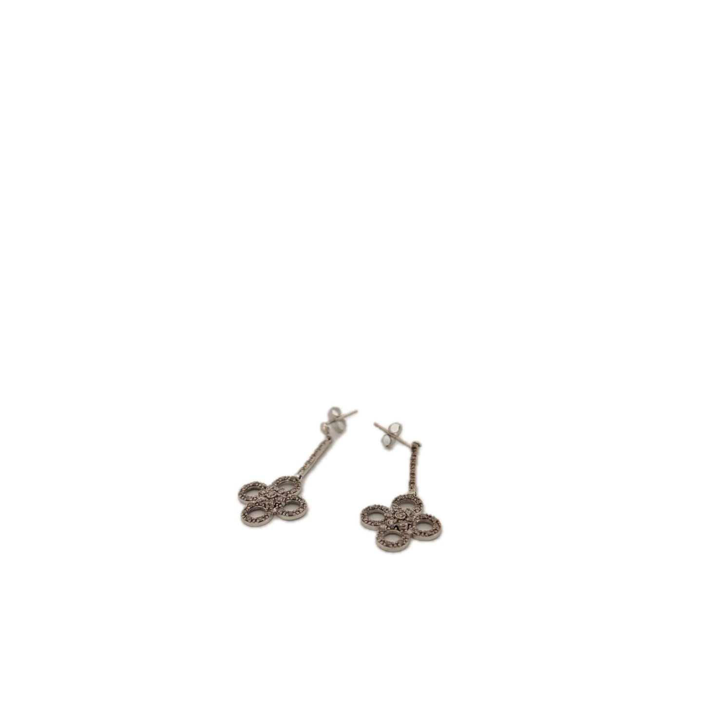 14K White Gold Clover Diamond Dangle Earrings