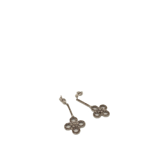 14K White Gold Clover Diamond Dangle Earrings