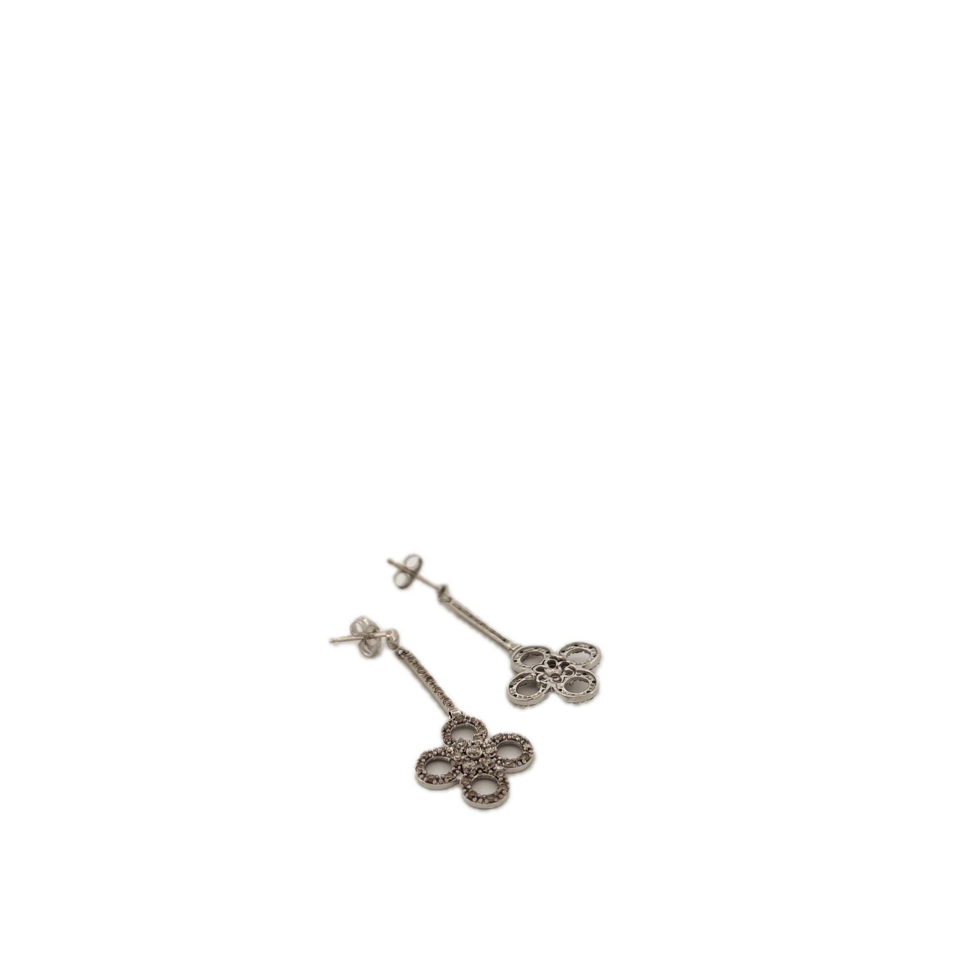 14K White Gold Clover Diamond Dangle Earrings