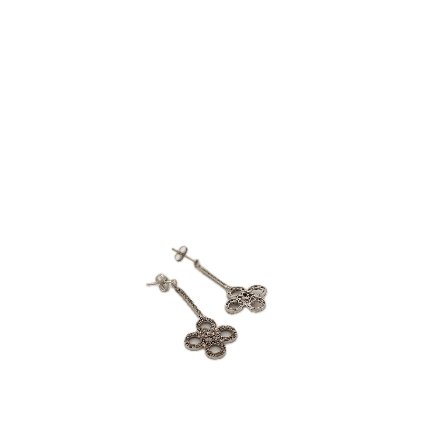 14K White Gold Clover Diamond Dangle Earrings