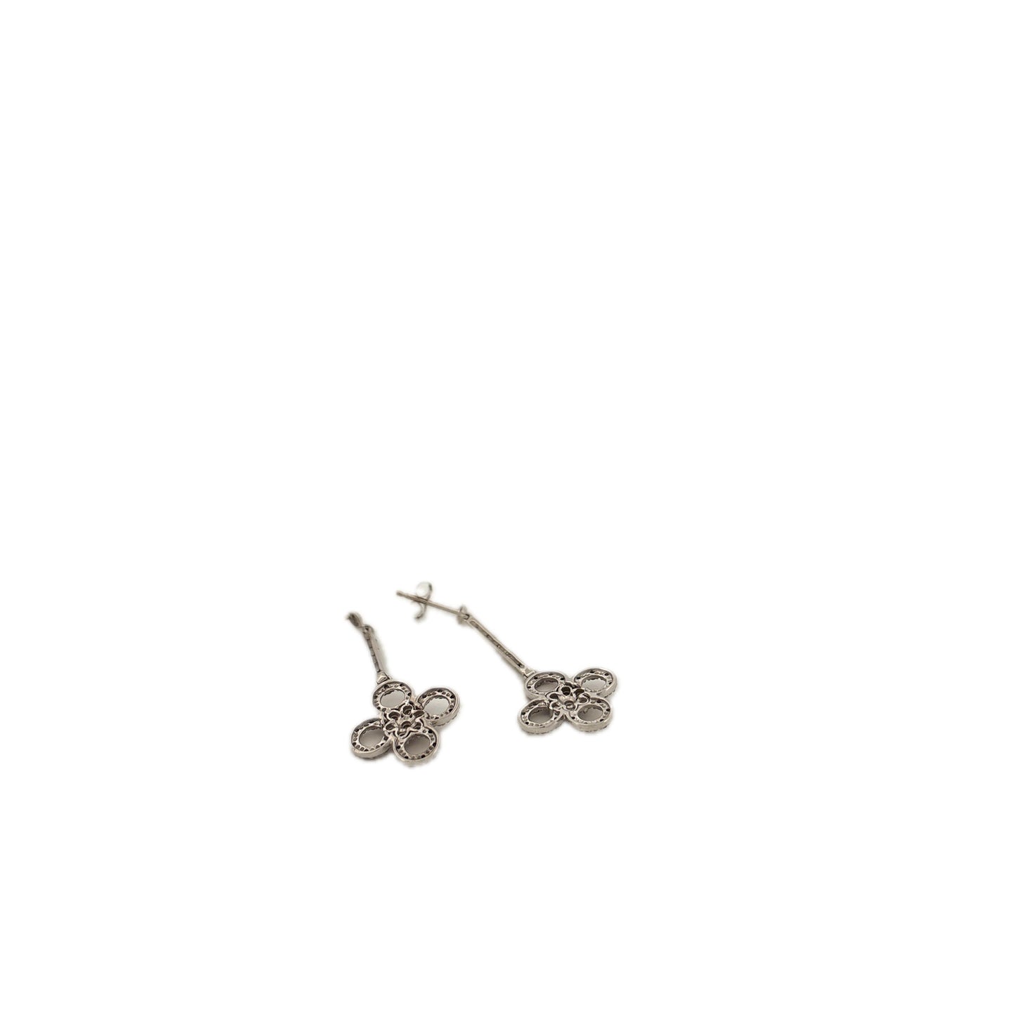 14K White Gold Clover Diamond Dangle Earrings