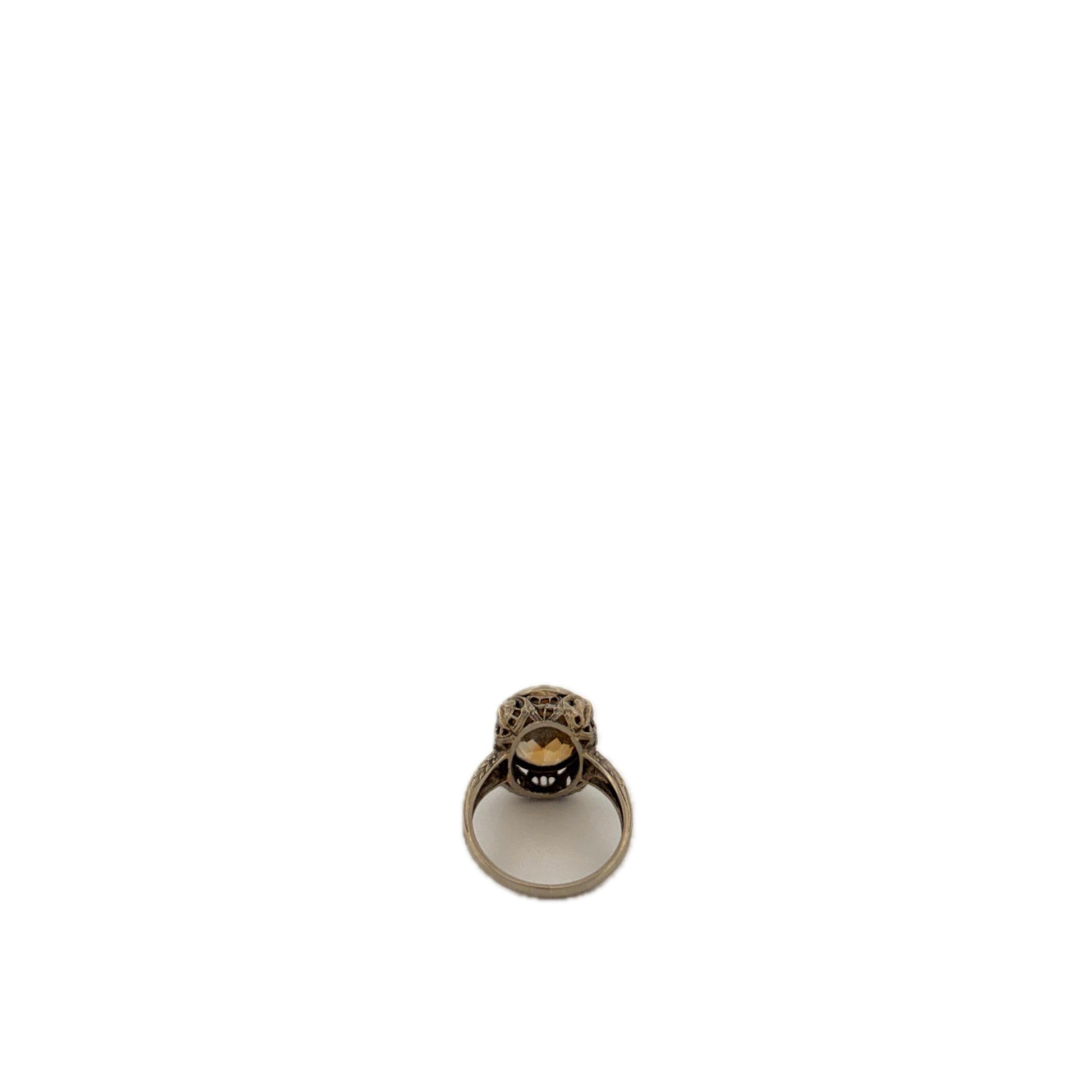 14K White Gold Yellow Stone Filigree Vintage White Gold Ring